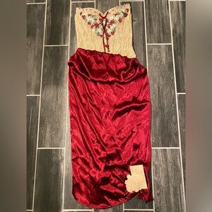 Red and Cream Lace Appliqué Wedding Dress